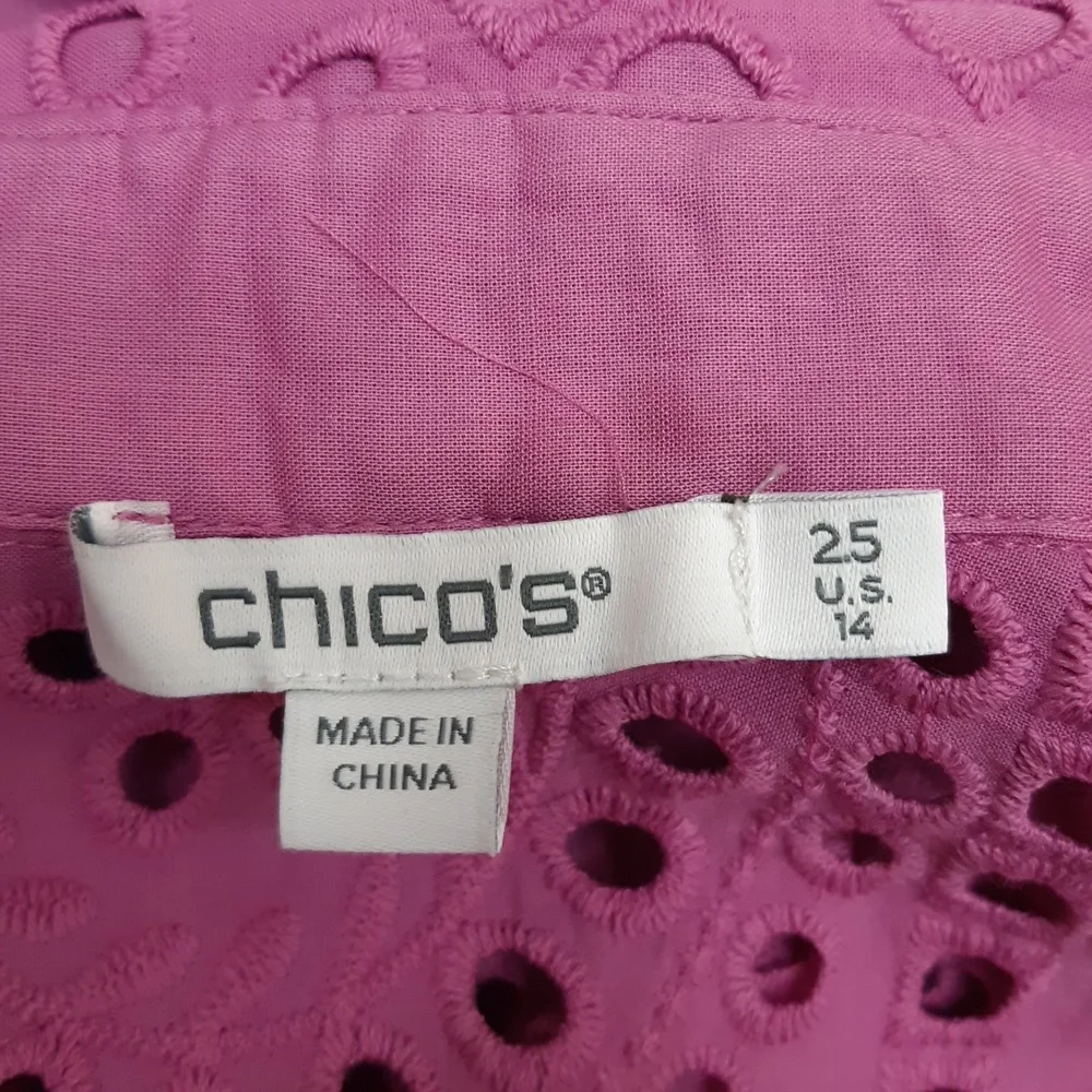 Chico's Magenta Open Eyelet Blouse - Picture 6 of 7